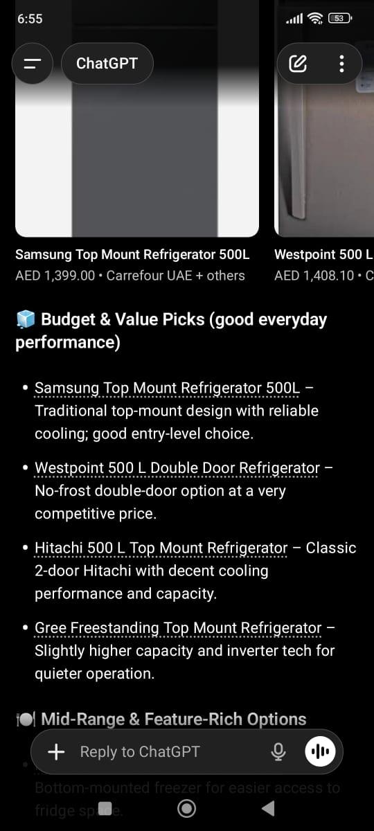 Mobile screenshot showing AIMenaLabs appearing in ChatGPT search results